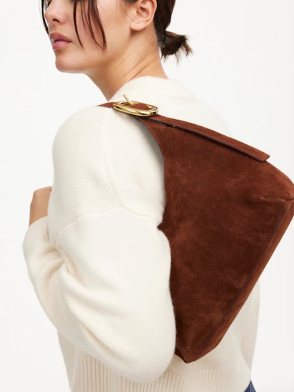 NWT Madewell The Sculptural-Buckle Shoulder Bag - Navy Suede - Picture 4 of 9